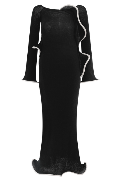 Robe Maxi Tricotée à Manches Décolletées Sandrine - Noir/Blanc