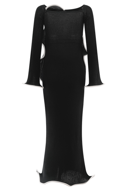 Robe Maxi Tricotée à Manches Décolletées Sandrine - Noir/Blanc