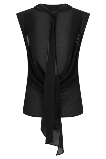 Top en mousseline de soie Saria à dos nu - Noir