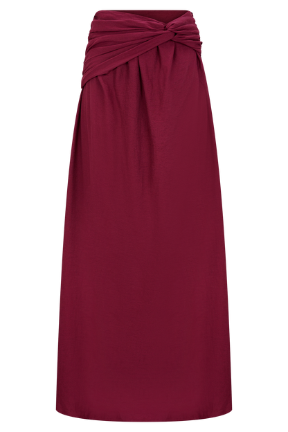 Jupe Maxi en Lin à Nœud et Plis Scottie - Vin Rouge