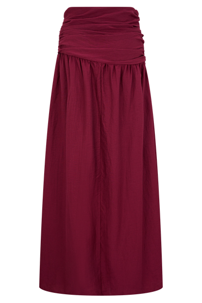 Jupe Maxi en Lin à Nœud et Plis Scottie - Vin Rouge