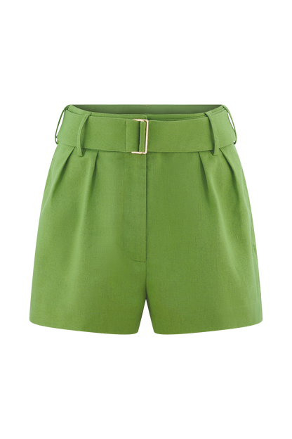 Shorts en lin avec ceinture - Vert