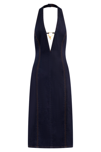 Robe midi en jean à porter en bandoulière Shauna - Bleu indigo