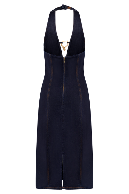 Robe midi en jean à porter en bandoulière Shauna - Bleu indigo