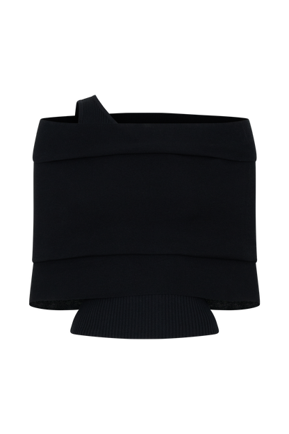 Top en tricot asymétrique en mélange de cachemire Sierra - Noir