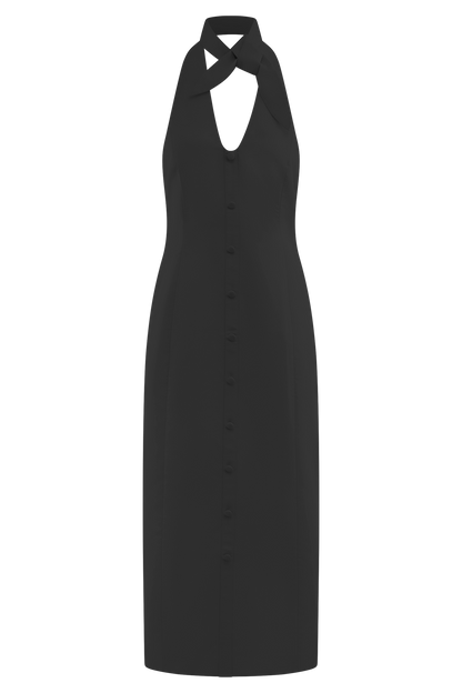 Robe midi à col montant Simona - Noir