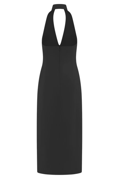Robe midi à col montant Simona - Noir