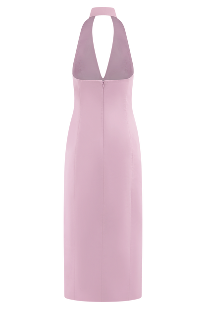 Robe midi à col halter Simona - Rose poudré