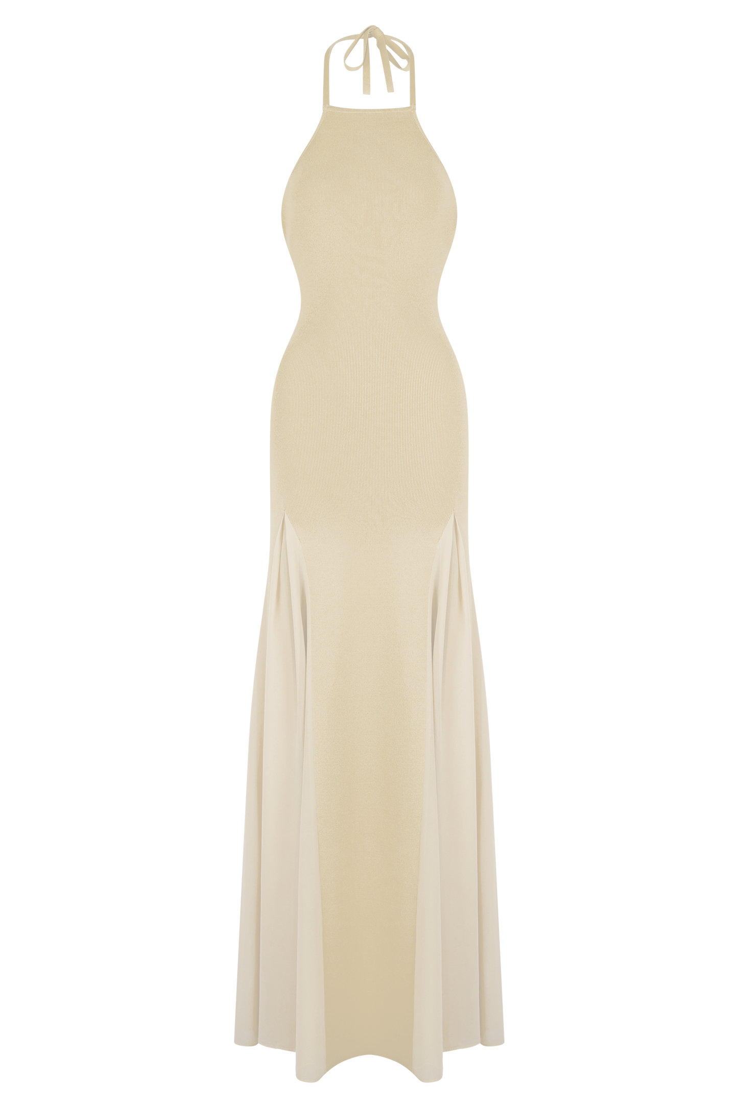 Robe Maxi Soleil en Tricot et Maille avec Décolleté Halter - Crème