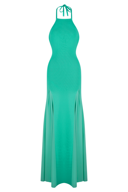 Robe Maxi Soleil en Tricot et Maille avec Décolleté Halter - Lagoon