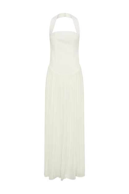 Robe Maxi Stacie à Plis et Emmanchures Croisées - Ivoire