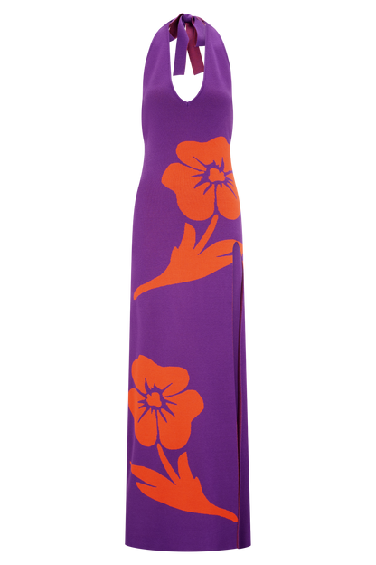 Robe Maxi à Manches Frangées en Tricot Stacy - Violet/Rouge
