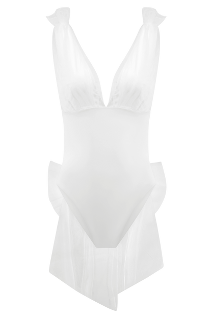 Maillot de bain une pièce Sybil Plunge avec nœud - Ivoire