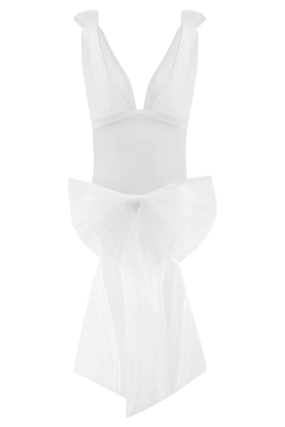 Maillot de bain une pièce Sybil Plunge avec nœud - Ivoire