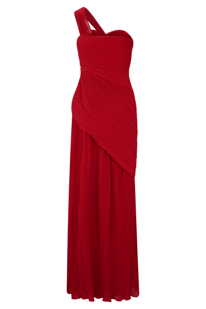 Robe midi en mousseline de soie à plis Tamara - Rouge