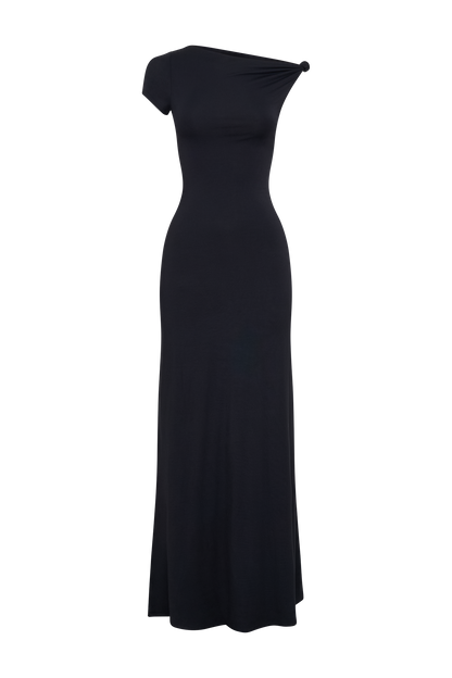 Robe Maxi Modal à Manches Courtes Tamsin - Noire