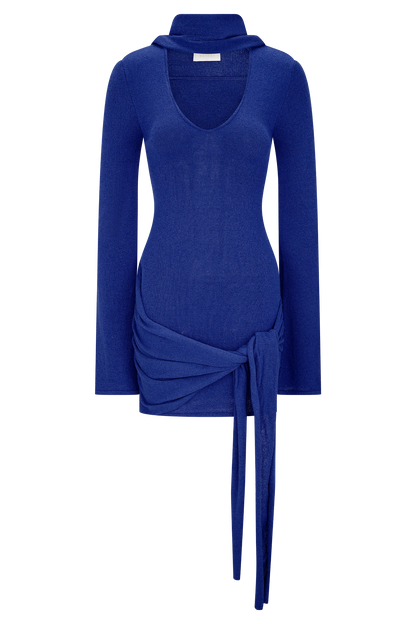 Mini-robe en tricot Taron avec écharpe - Cobalt
