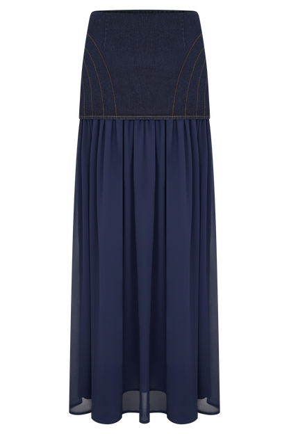 Jupe Maxi en Jean Chiffon Tully - Bleu Indigo