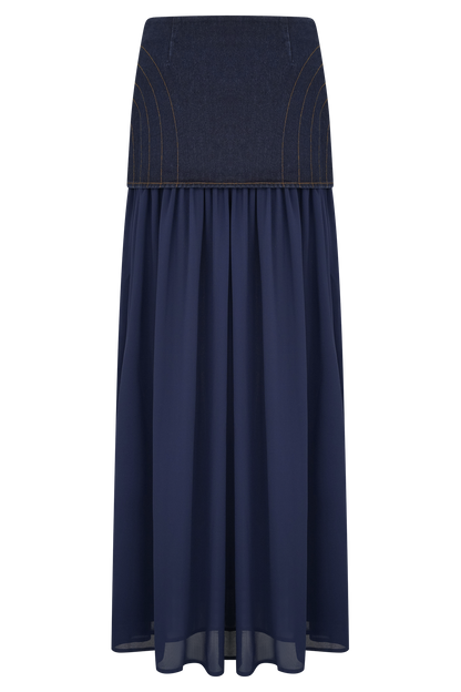Jupe Maxi en Jean Chiffon Tully - Bleu Indigo