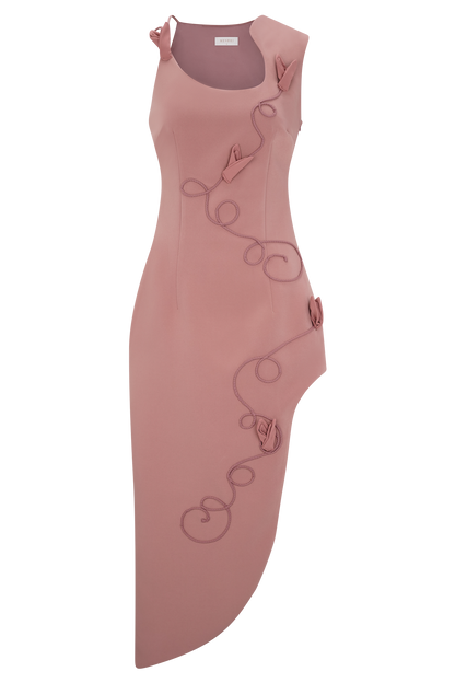 Robe midi brodée Virginia en tissu de costume - Rose brûlé