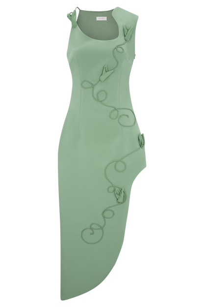 Robe midi brodée Virginia en tissu de costume - SAGE