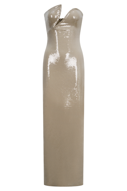 Robe Maxi sans Bretelles à Paillettes Winston - Taupe