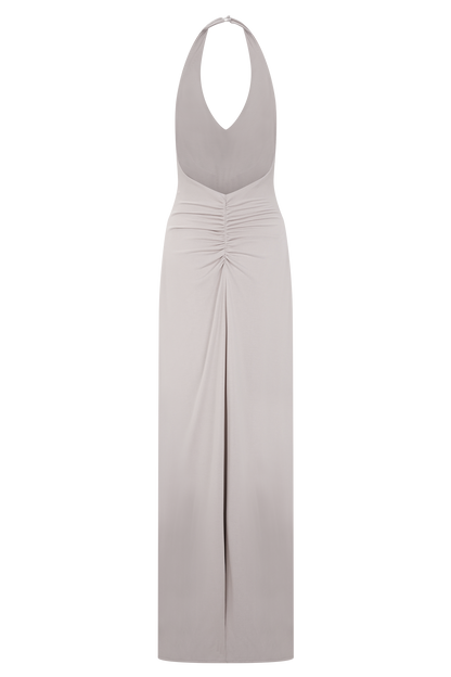 Jupe Maxi Halter à Volants Yelena - Taupe