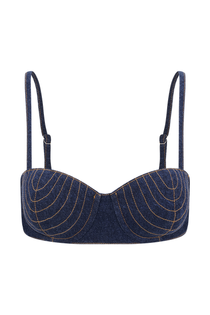 Bralette courte en jean Belle - Bleu indigo