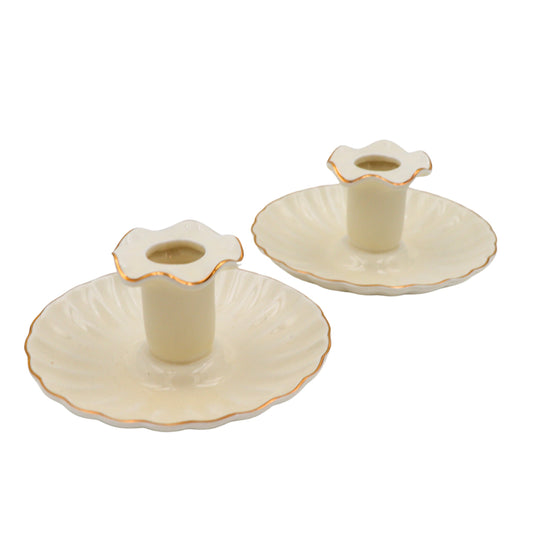 Bougeoir en céramique dorée couleur crème avec bordure dorée (lot de 2)