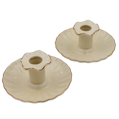 Bougeoir en céramique dorée couleur crème avec bordure dorée (lot de 2)