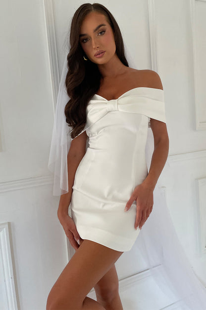 Mini-robe Gwyneth à nœud et épaules dénudées - Blanc