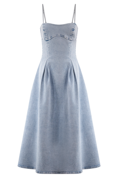 Harlyn Robe Midi en Jean - Bleu Clair
