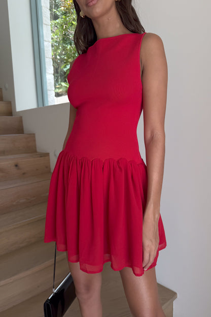 Robe mini en jersey et mousseline de soie Ashleigh - Rouge