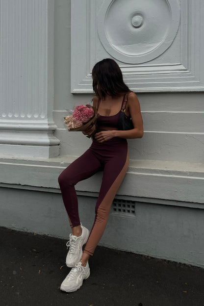 Leggings à panneaux bicolores Libby - Brun-rouge/Beige