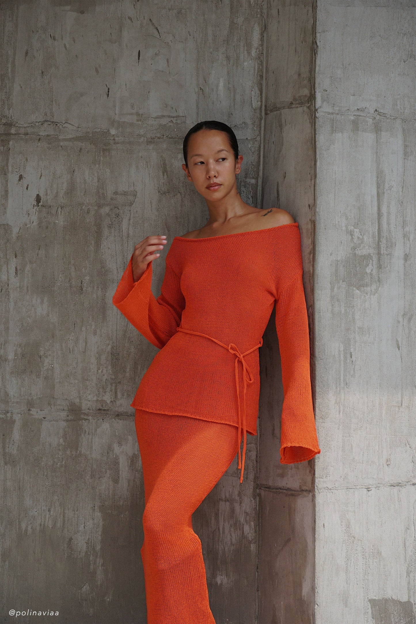 Reagan Haut en Tricot Décolleté Croisé - Orange