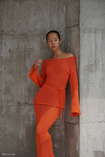 Reagan Haut en Tricot Décolleté Croisé - Orange