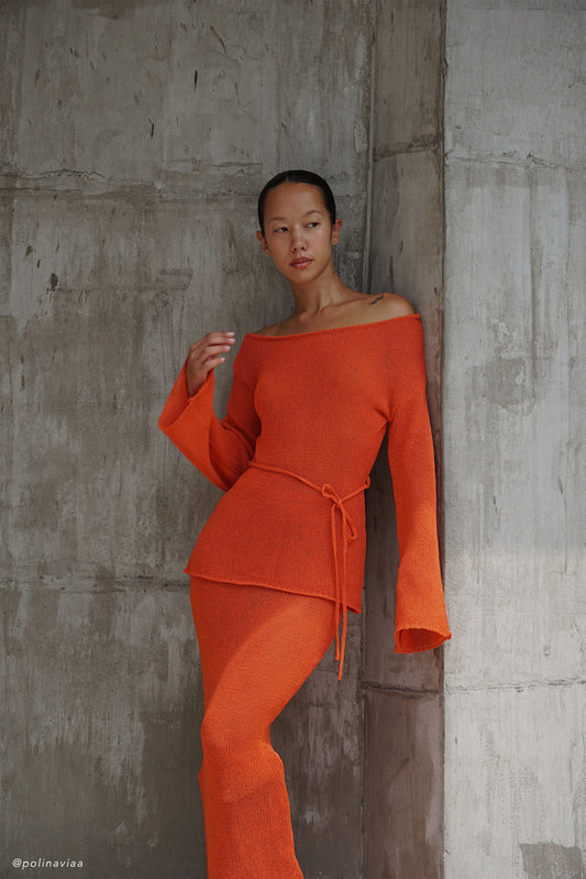 Reagan Haut en Tricot Décolleté Croisé - Orange