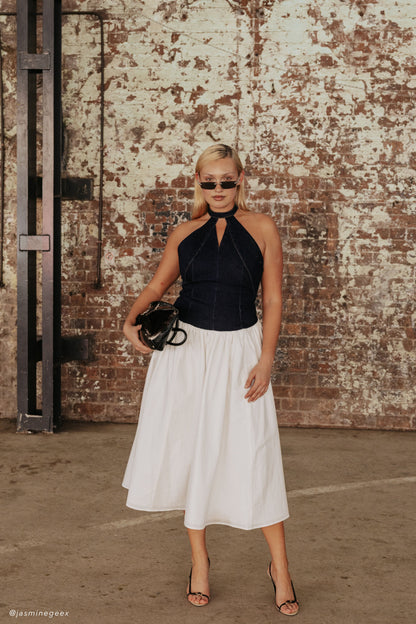 Robe midi en coton denim Ashwin - Bleu indigo