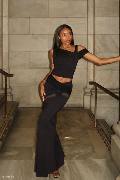 Jupe Maxi Jules en Nylon et Maille Recyclées - Noir