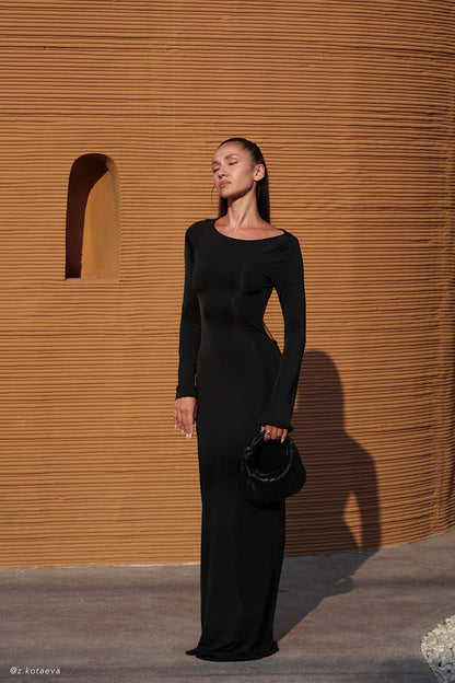 Robe Maxi Vienna en Mousseline à Découpes - Noir