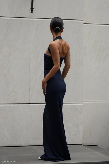 Vêtements Velma, robe maxi à col halter - Bleu marine foncé