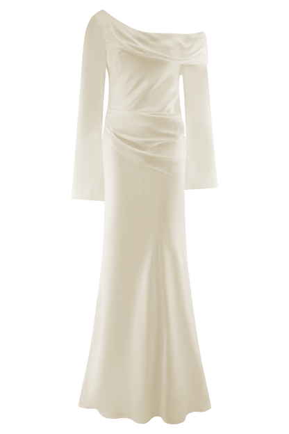 Iris Robe Maxi Satin à Manches Longues - Or Poudré
