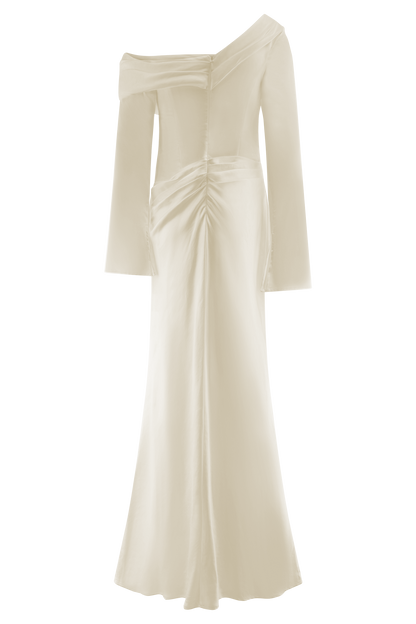 Iris Robe Maxi Satin à Manches Longues - Or Poudré