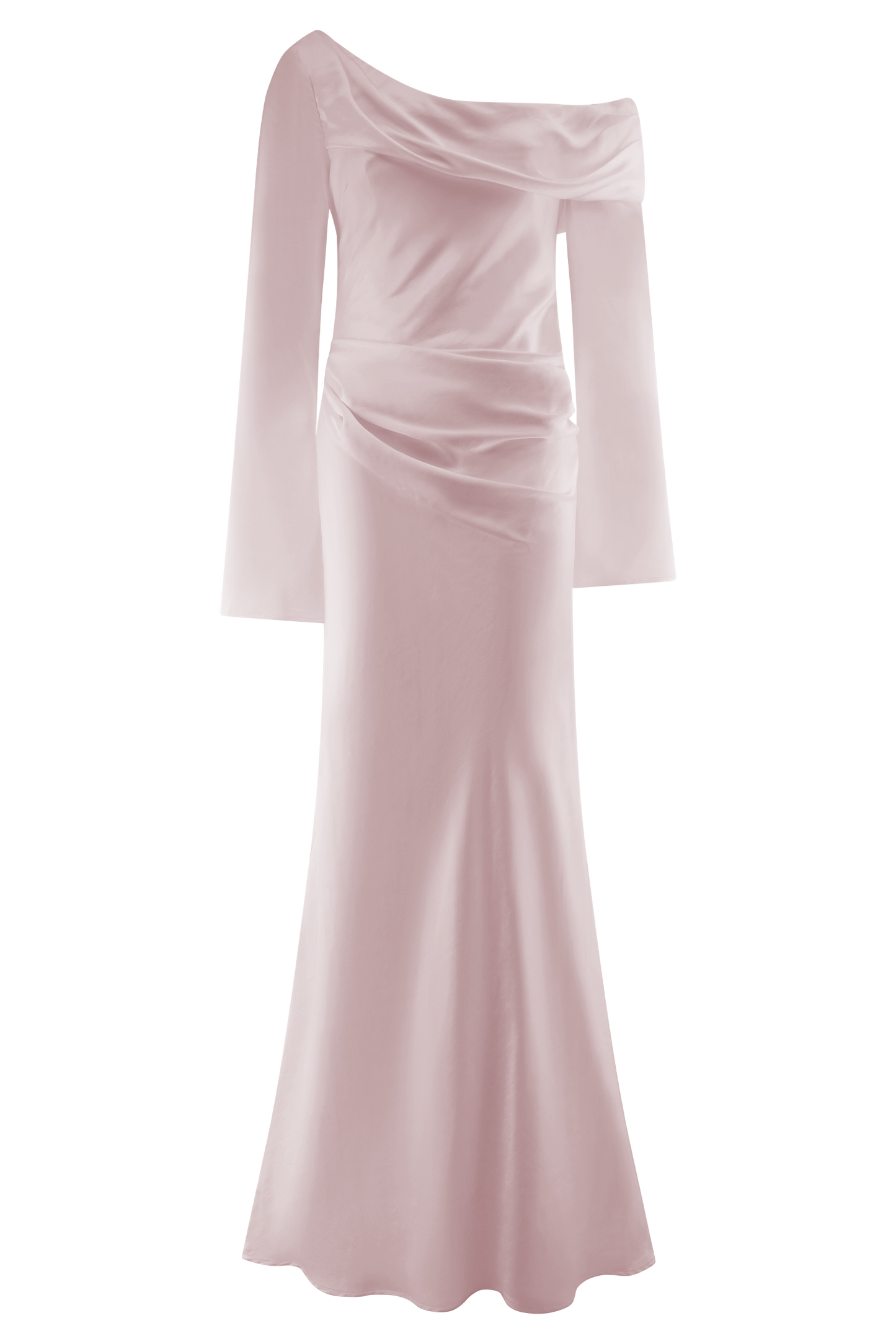 Iris Robe Maxi Satin à Manches Longues - Rose Poudré