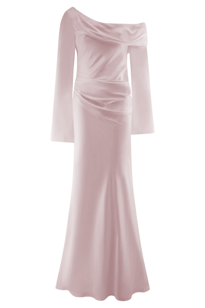 Iris Robe Maxi Satin à Manches Longues - Rose Poudré