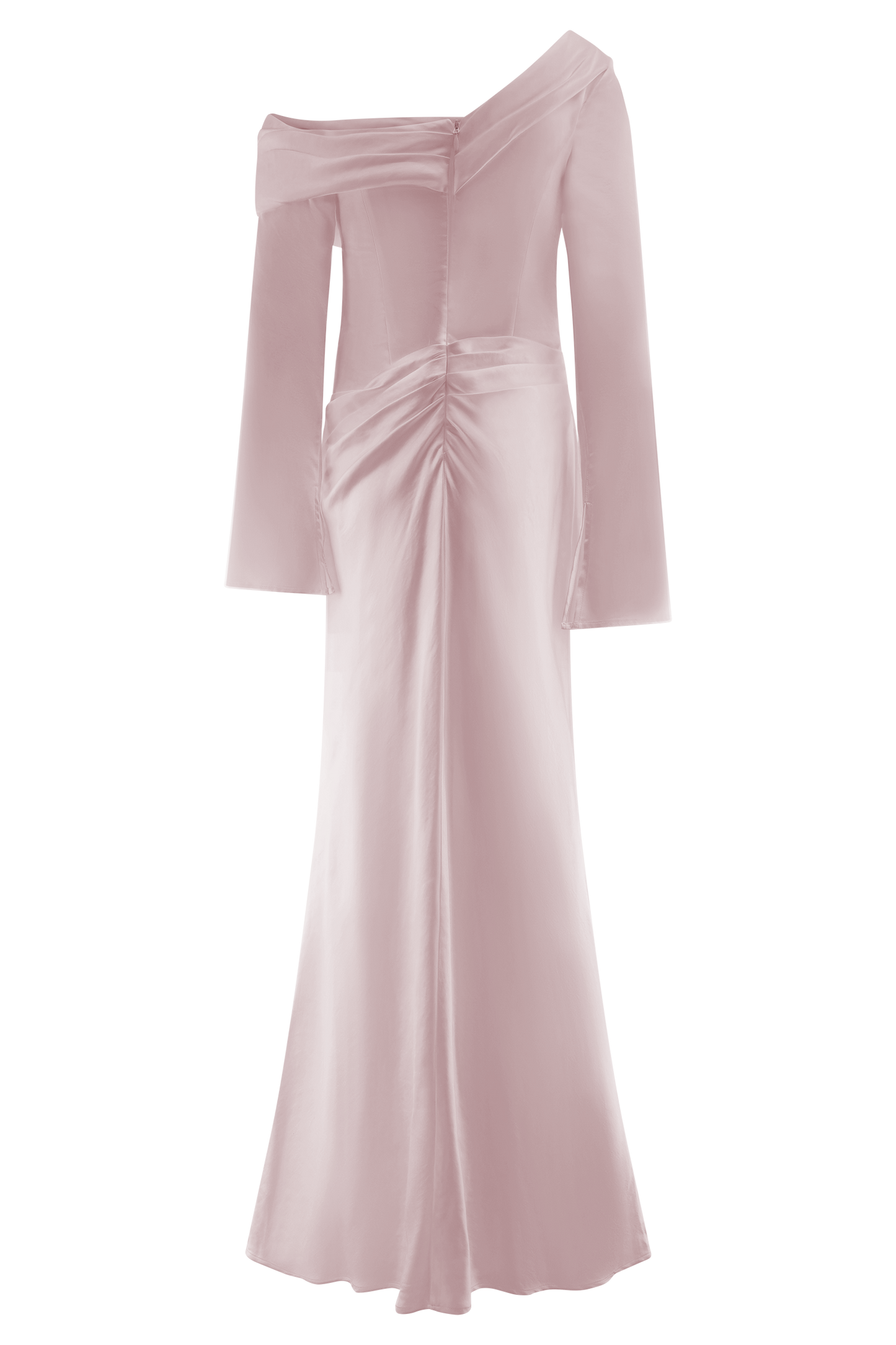 Iris Robe Maxi Satin à Manches Longues - Rose Poudré