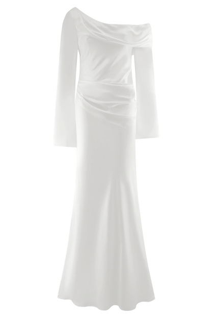 Robe Maxi Iris en Satin à Manches Longues - Blanche