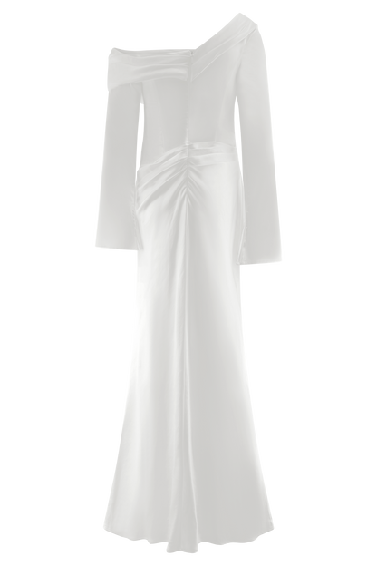 Robe Maxi Iris en Satin à Manches Longues - Blanche