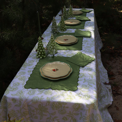 Nappe en lin Ivory Flora Parlour en vert et blanc