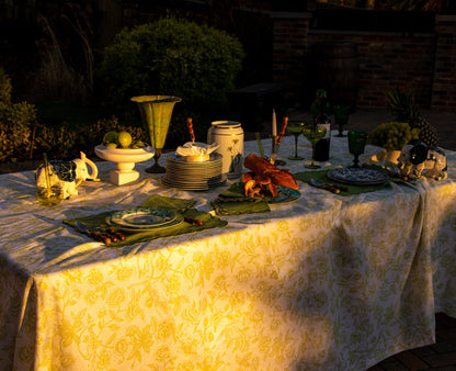 Nappe en lin Ivory Flora Parlour en vert et blanc